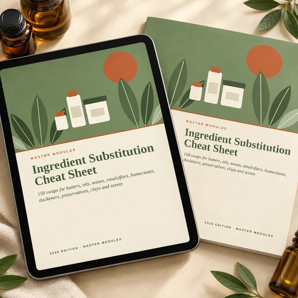 Ingredient Substitution Cheat Sheet with 150 swaps for butters, oils, waxes and emulsifiers
