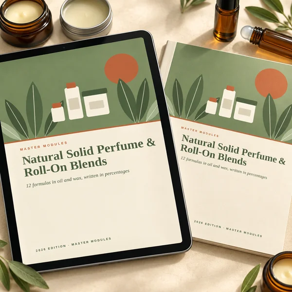 Natural Solid Perfume & Roll-On Blends with 12 formulas written in percentages
